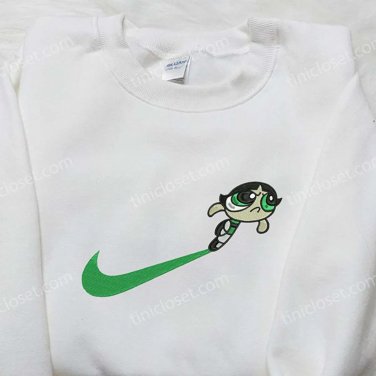 Buttercup x Nike Swoosh Embroidered Shirt, The Powerpuff Girls Embroidered Shirt, Nike Inspired Embroidered Shirt