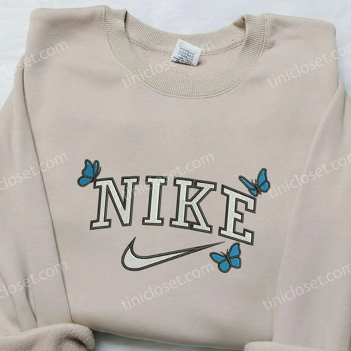 Butterflies x Nike Embroidered Sweatshirt, Animal Embroidered Shirt, Best Gift for Family