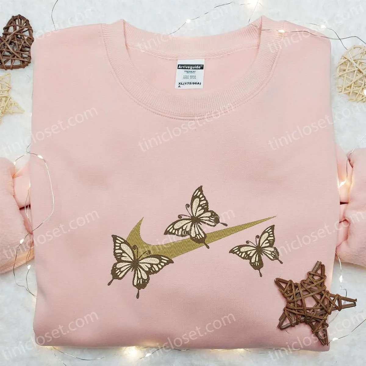 Butterflies x Swoosh Embroidered Shirt, Animal Embroidered Hoodie, Custom Nike Embroidered T-shirt