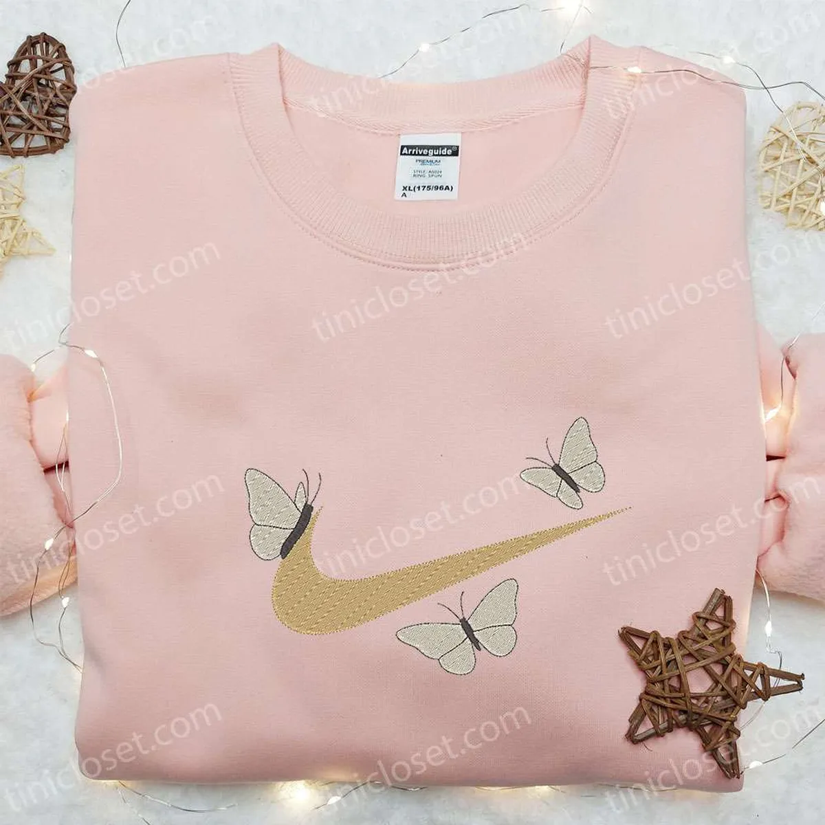 Butterflies x Swoosh Embroidered Shirt, Nike Inspired Embroidered Hoodie, Custom Nike Embroidered T-shirt