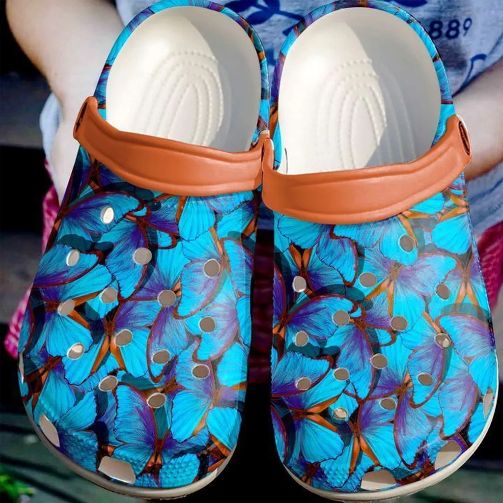 Butterfly Blue Pattern Crocs Clog