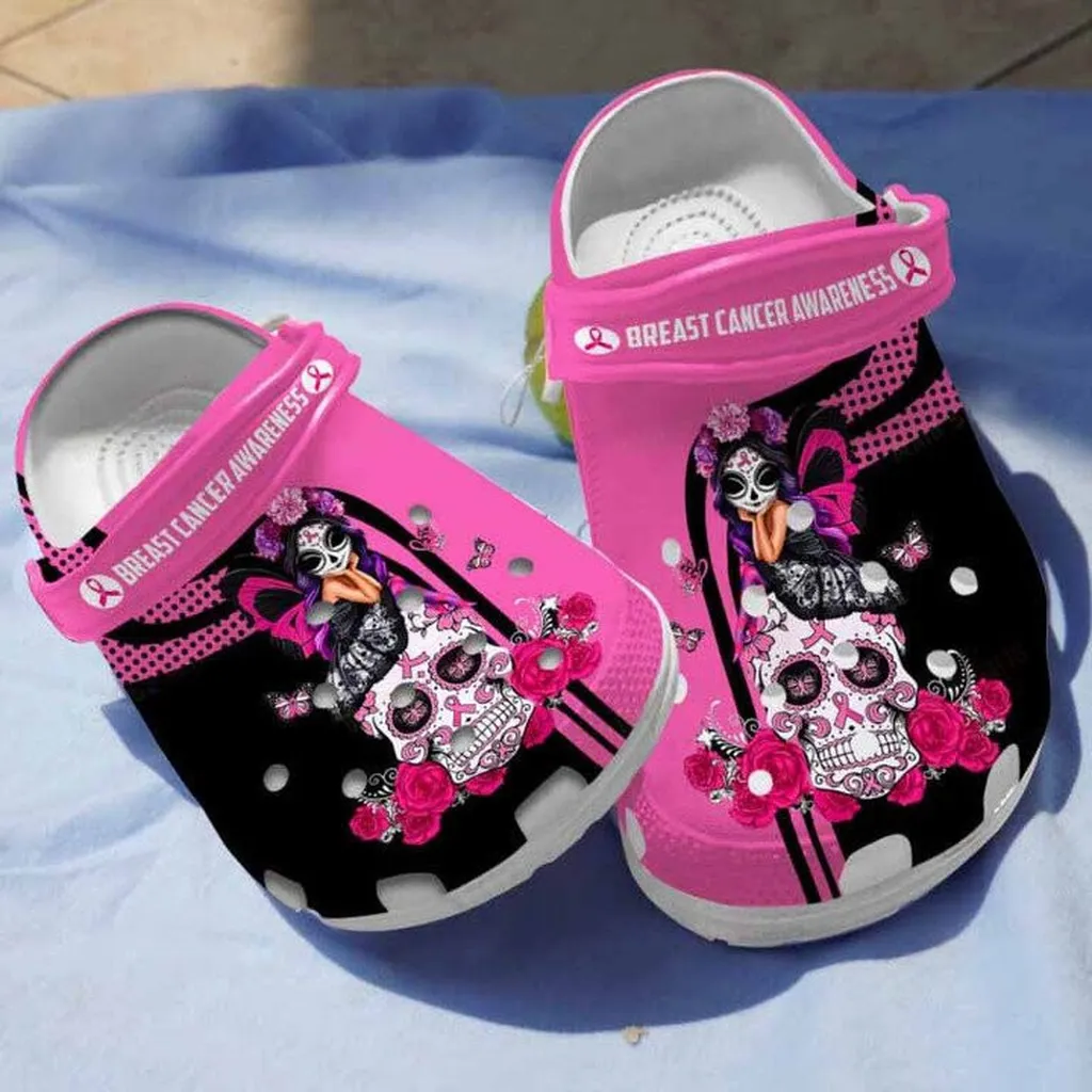 Butterfly Girl Breast Cancer Awareness Clogs Crocs