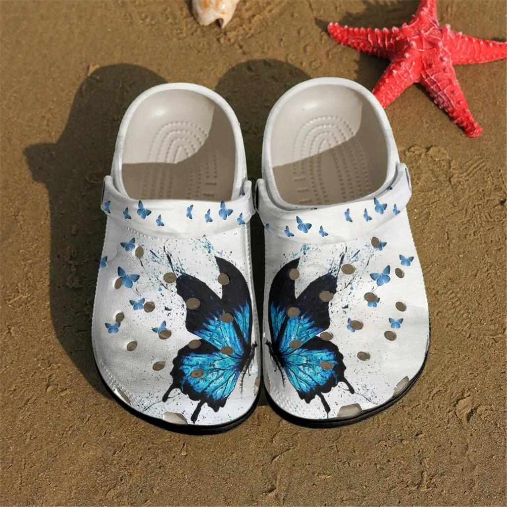 Butterfly Personalized Clog Custom Crocs Comfortablefashion Style Comfortable For Women Men Kid Print 3D Blue Butterfly