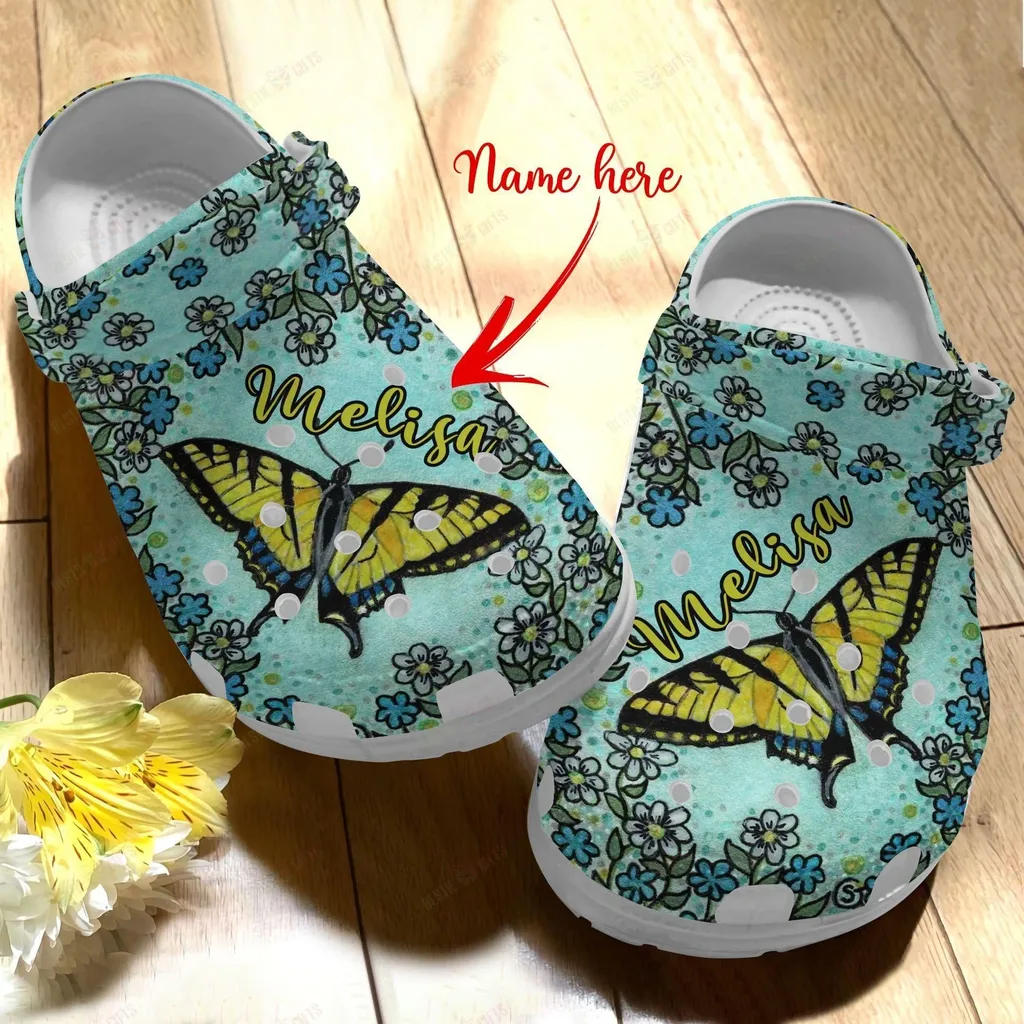 Butterfly Personalized Crocs Classic Clog Whitesole Flowery