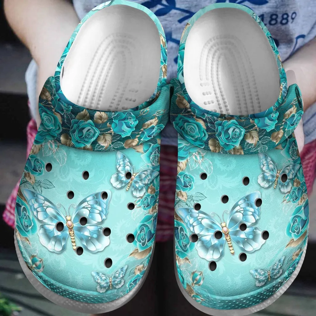 Butterfly Roses Stone Jade Green Crocs