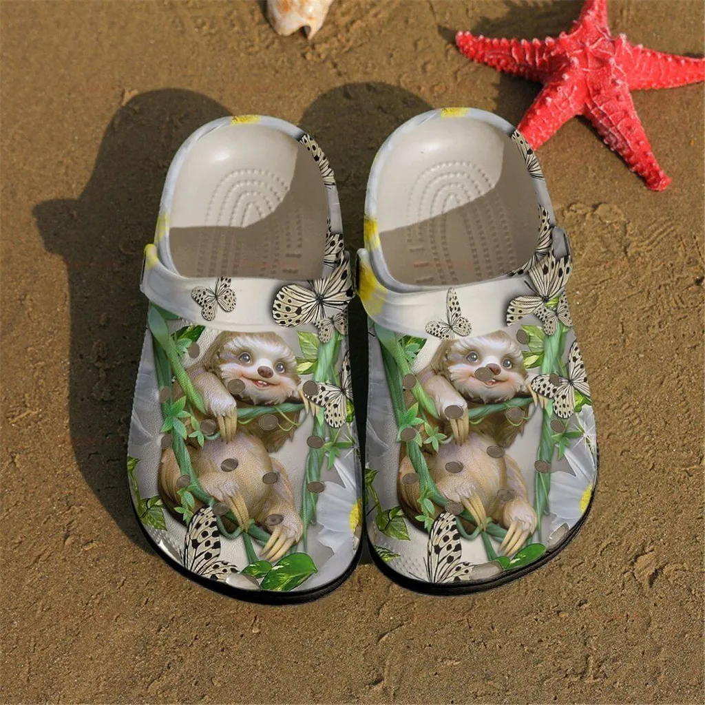 Butterfly Sloth Tree Gift For Lover Rubber Crocs Clog