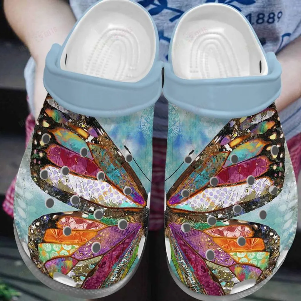 Butterfly White Sole Butterfly In The Sky Crocs, Personalized Crocs Classic Clogs