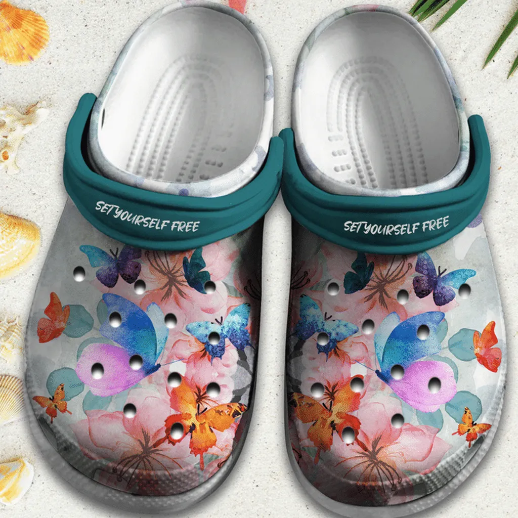 Butterfly With Flowers Crocs Classic Clogs