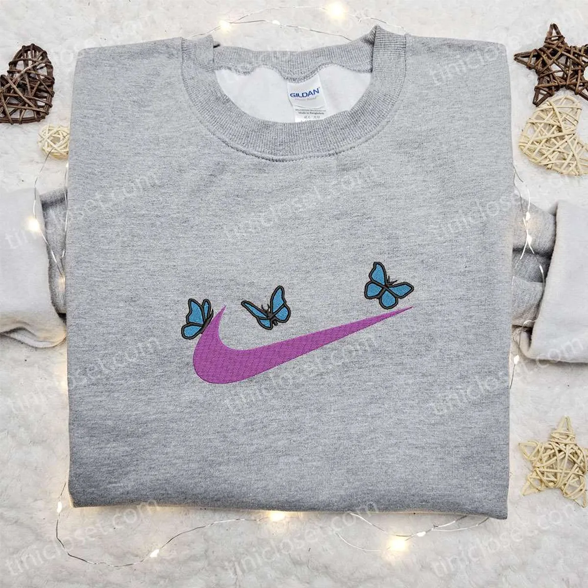 Butterfly x Nike Swoosh Embroidered Sweatshirt, Nike Inspired Embroidered Shirt, Best Birthday Gifts