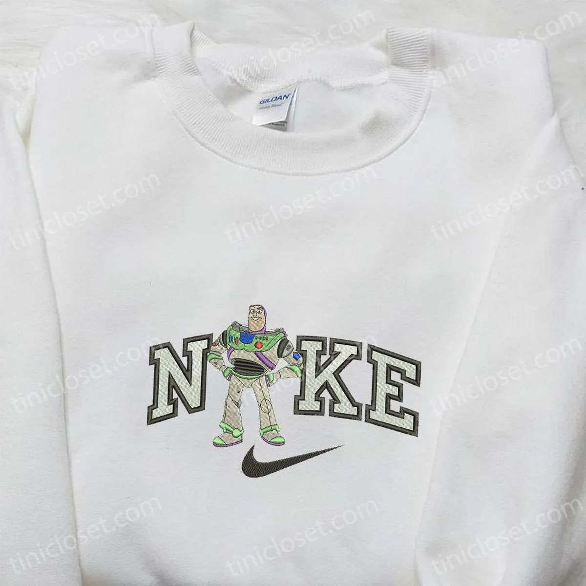 Buzz Lightyear Stand x Nike Embroidered Sweatshirt, Disney Toy Story Embroidered Hoodie, Cartoon Embroidered Shirt