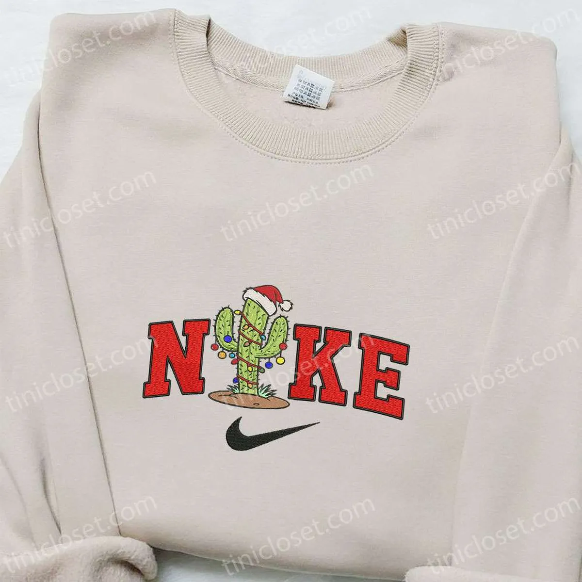 Cactus Christmas Light x Nike Embroidered Sweatshirt, Christmas Embroidered Shirt, Best Christmas Gift Ideas