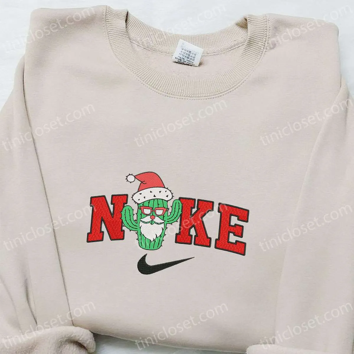 Cactus Santa Claus x Nike Christmas Embroidered Sweatshirt, Christmas Embroidered Shirt, Best Christmas Gift Ideas