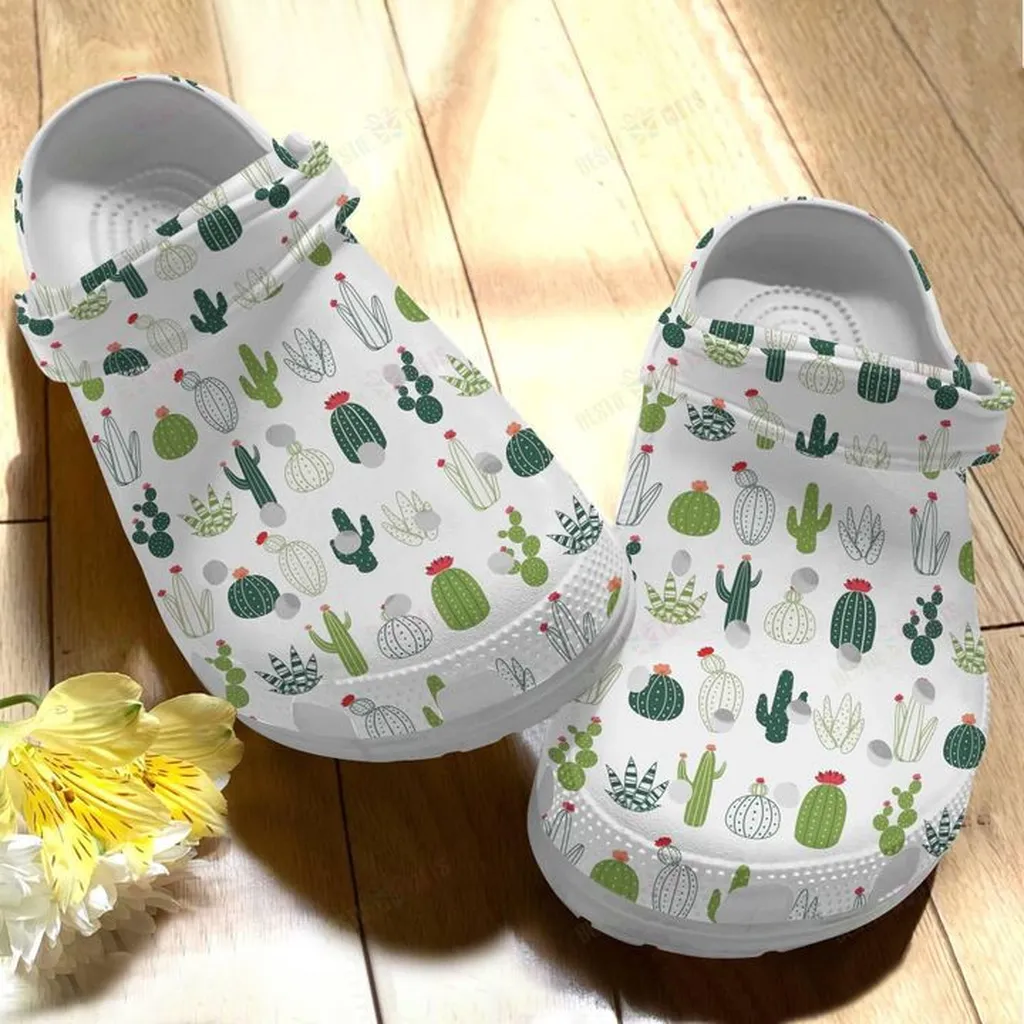 Cactus White Sole Cactus Pattern Crocs Classic Clogs