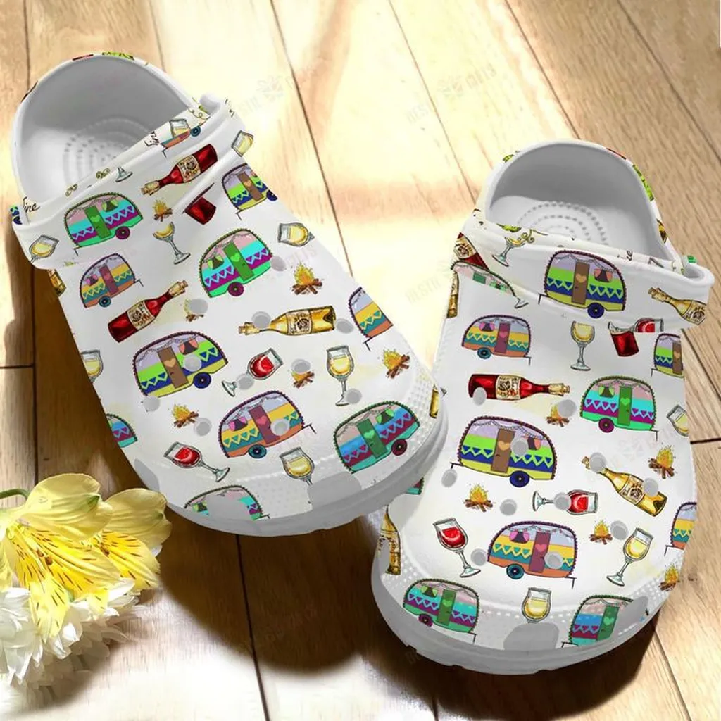 Camping And Wine Whites Sole My Favorite Crocs, Personalized Crocs Classic Clogs