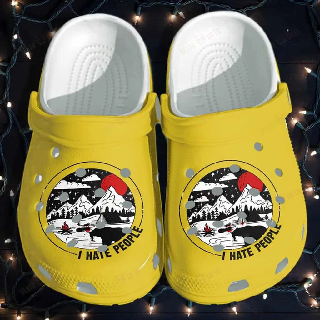 Camping Bear I Hate People Crocs Classic Clogs