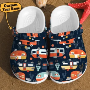 Camping Crocs - Camping Trailer Pattern Summer Happy Camper Best Gifts For Lovers Campers Cool Clog