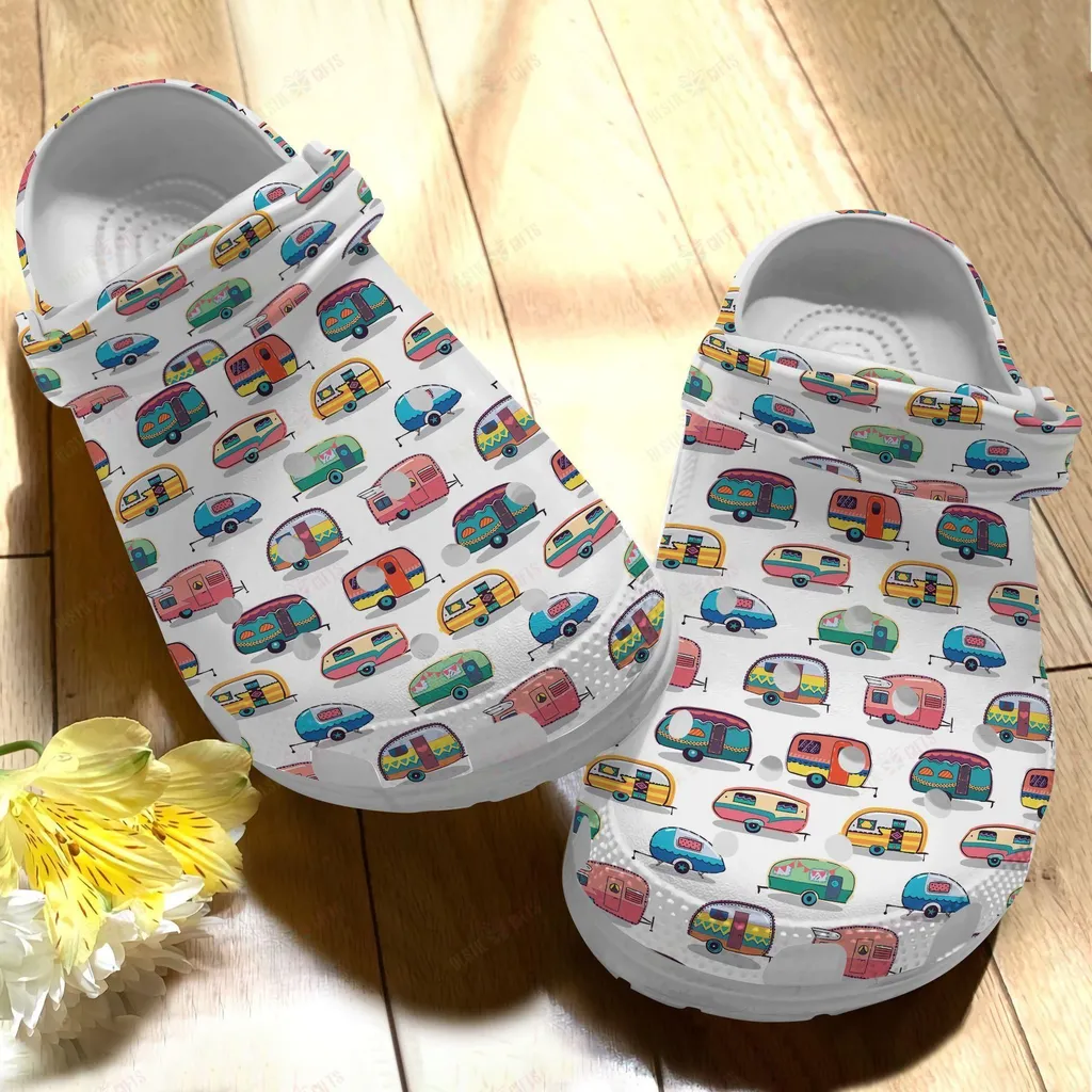 Camping Crocs Classic Clog Whitesole Camping Pattern