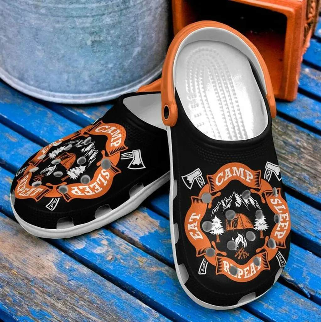 Camping Eat Camp Sleep Repeat 102 Gift For Lover Rubber Crocs Clog