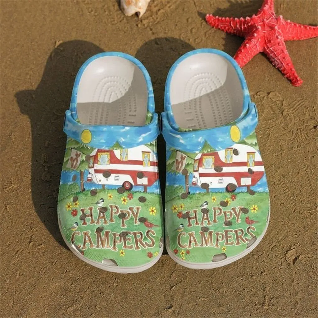 Camping Floral Happy Camper Crocs Crocband Clog Comfortable For Mens Womens Classic Clog Water