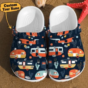 Camping Trailer Pattern Summer Happy Camper Best Gifts For Lovers Campers Cool Crocs Clog