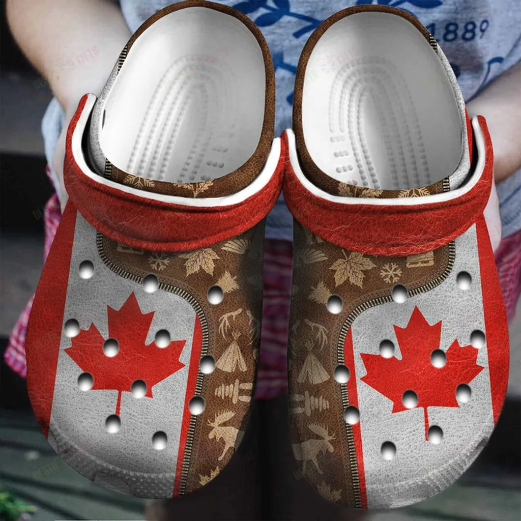 Canada Flag And Symbols Zipper Crocs Classic Clogs