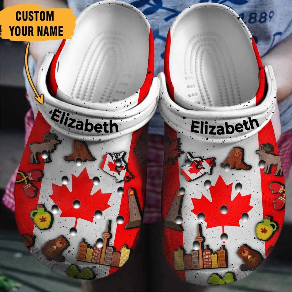 Canadian Flag Symbols Gift For Fan Classic Water Rubber Crocs Clog