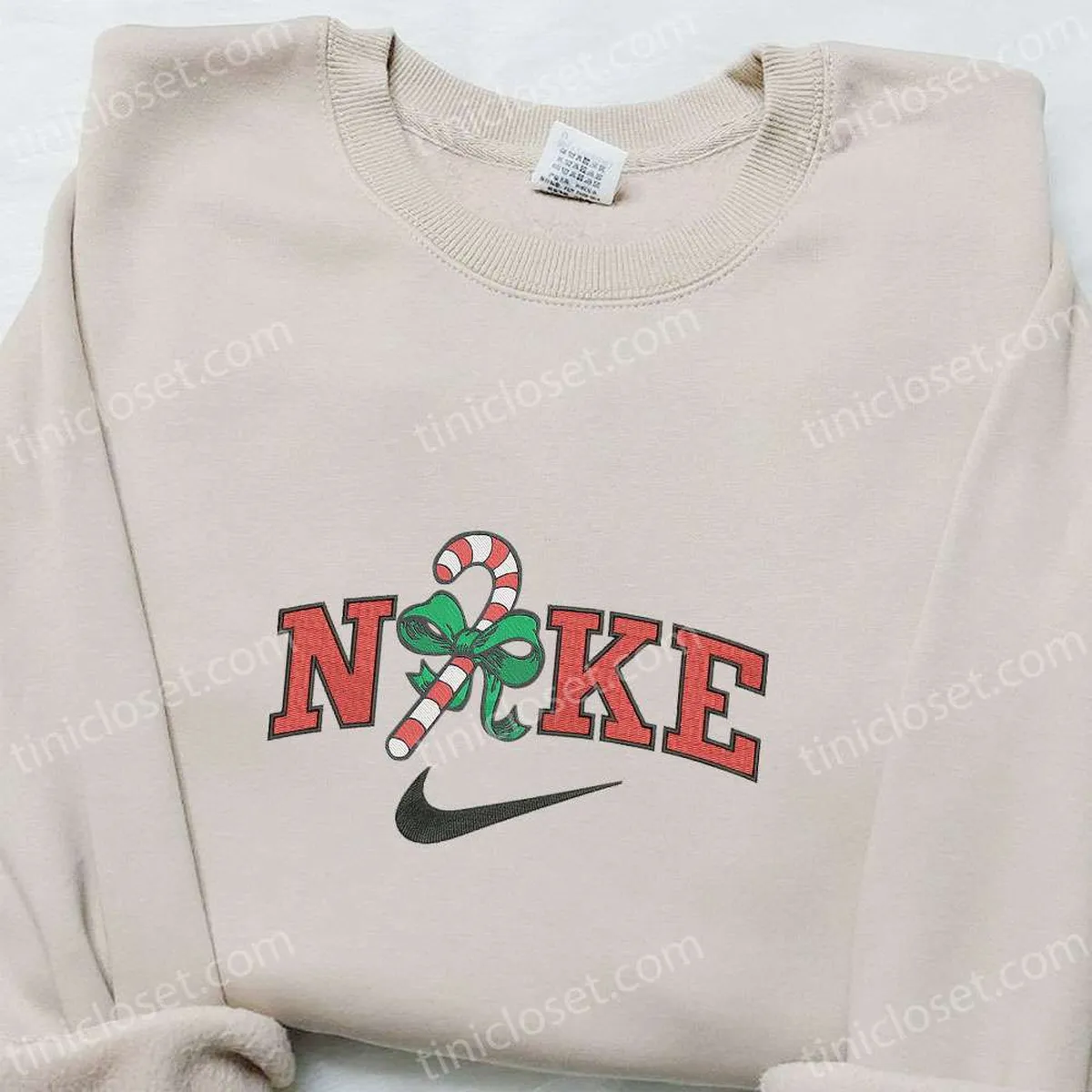 Candy Cane Gift x Nike Christmas Embroidered Sweatshirt, Christmas Embroidered Shirt, Best Christmas Gift Ideas