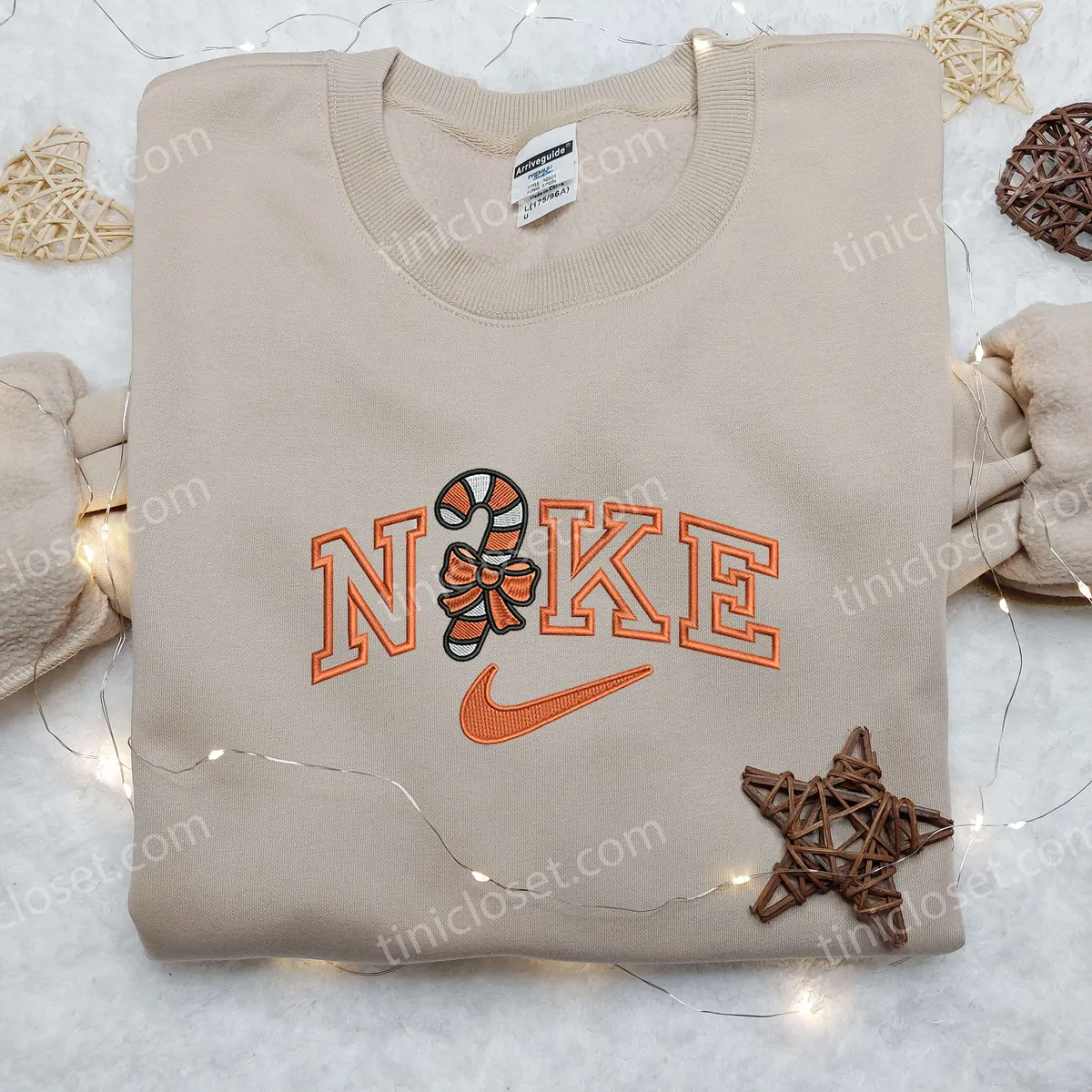 Candy Cane Orange x Nike Embroidered Shirt, Nike Embroidered Shirt, Christmas Embroidered Shirt