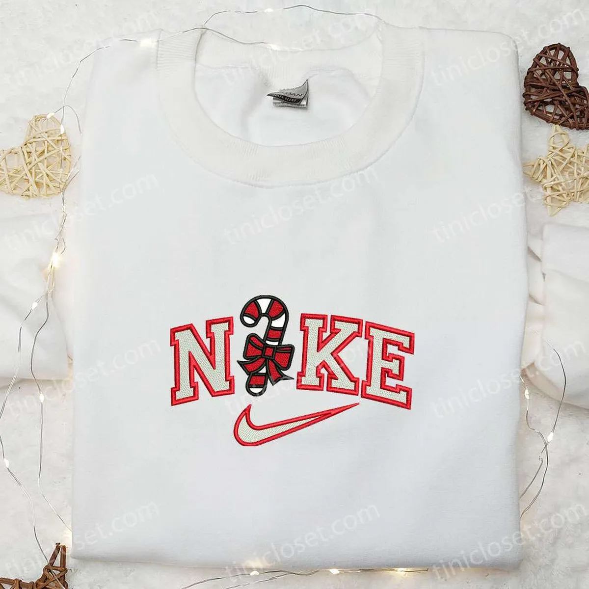 Candy Cane x Nike Embroidered Shirt, Christmas Embroidered Hoodie, Best Gifts For Family