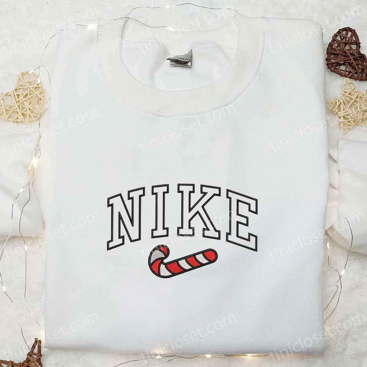 Candy Cane x Nike Embroidered Shirt, Christmas Embroidered Hoodie, Best Gifts For Family