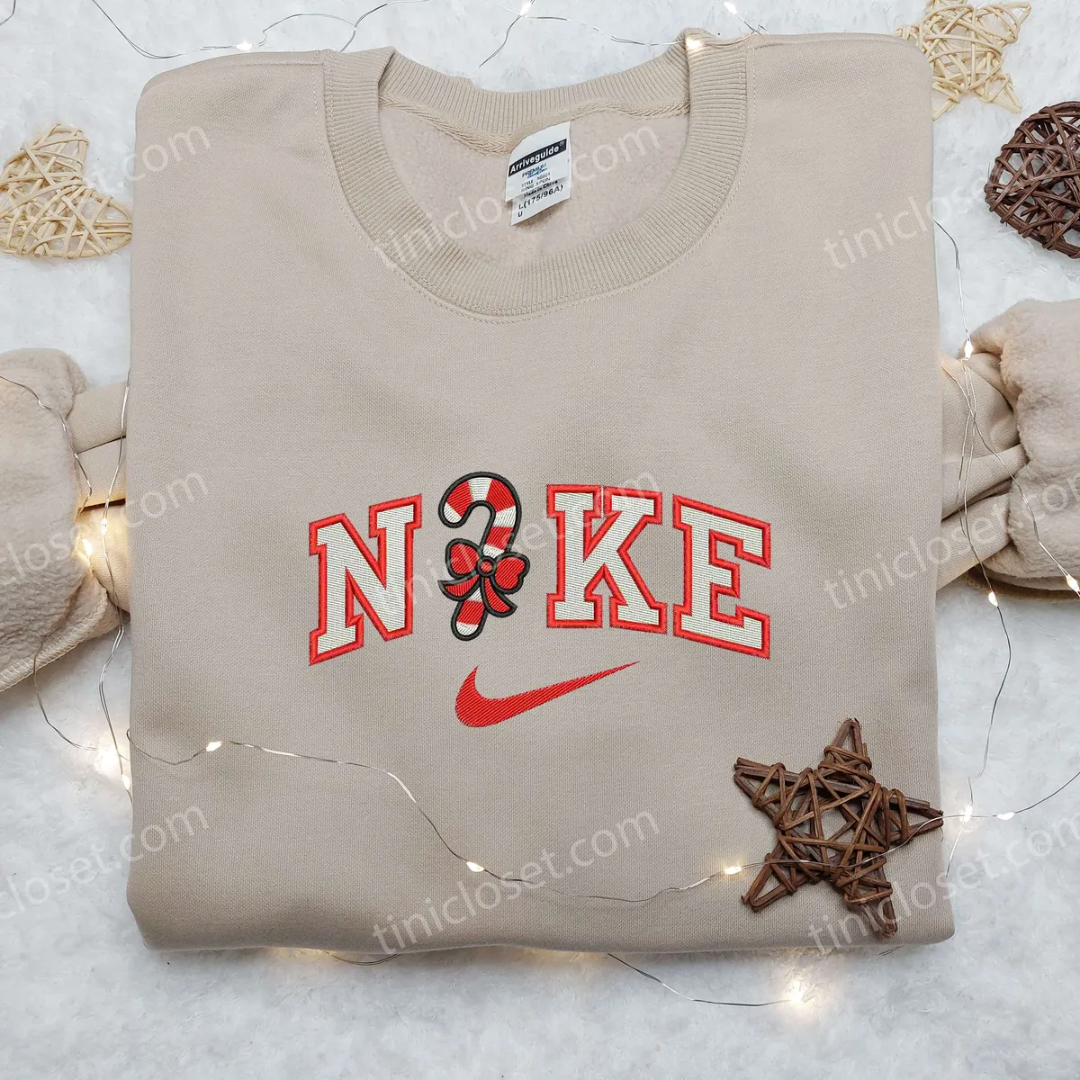 Candy Cane x Nike Embroidered Shirt, Nike Embroidered Shirt, Christmas Embroidered Shirt