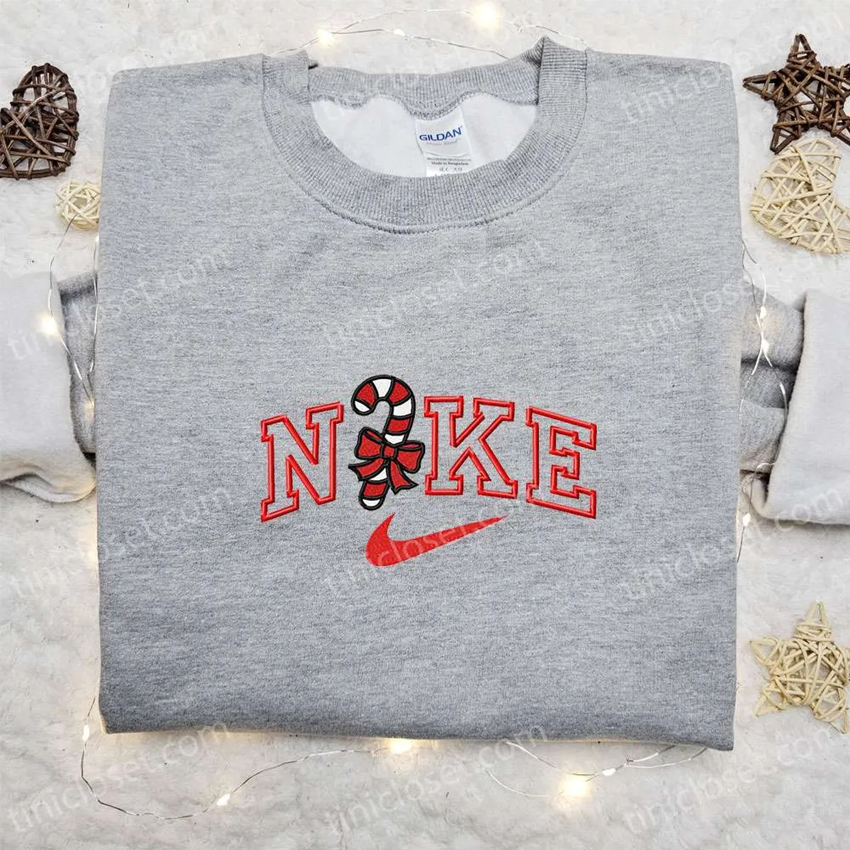 Candy Cane x Nike Embroidered Sweatshirt, Nike Inspired Embroidered Shirt, Best Christmas Gift Ideas