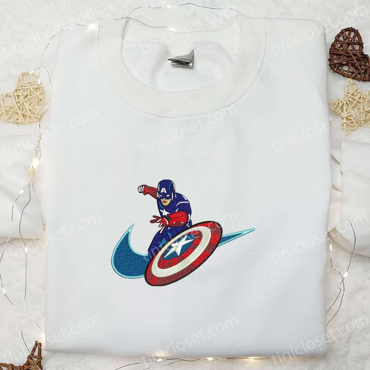 Captain America x Nike Embroidered Shirt, Marvel Superhero Embroidered Hoodie, Best Gift Ideas