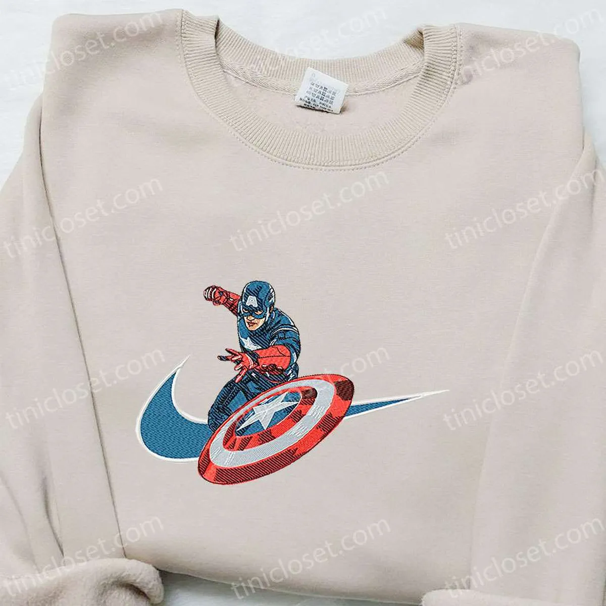 Captain America x Swoosh Embroidered Hoodie, Marvel Cinematic Universe Embroidered Shirt, Nike Inspired Embroidered Shirt