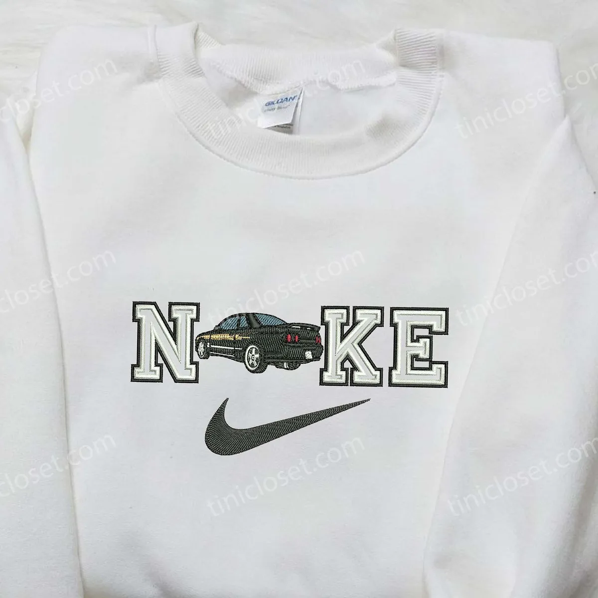 Car x Nike Embroidered Shirt, Custom Nike Embroidered Shirt, Transportation Embroidered Shirt