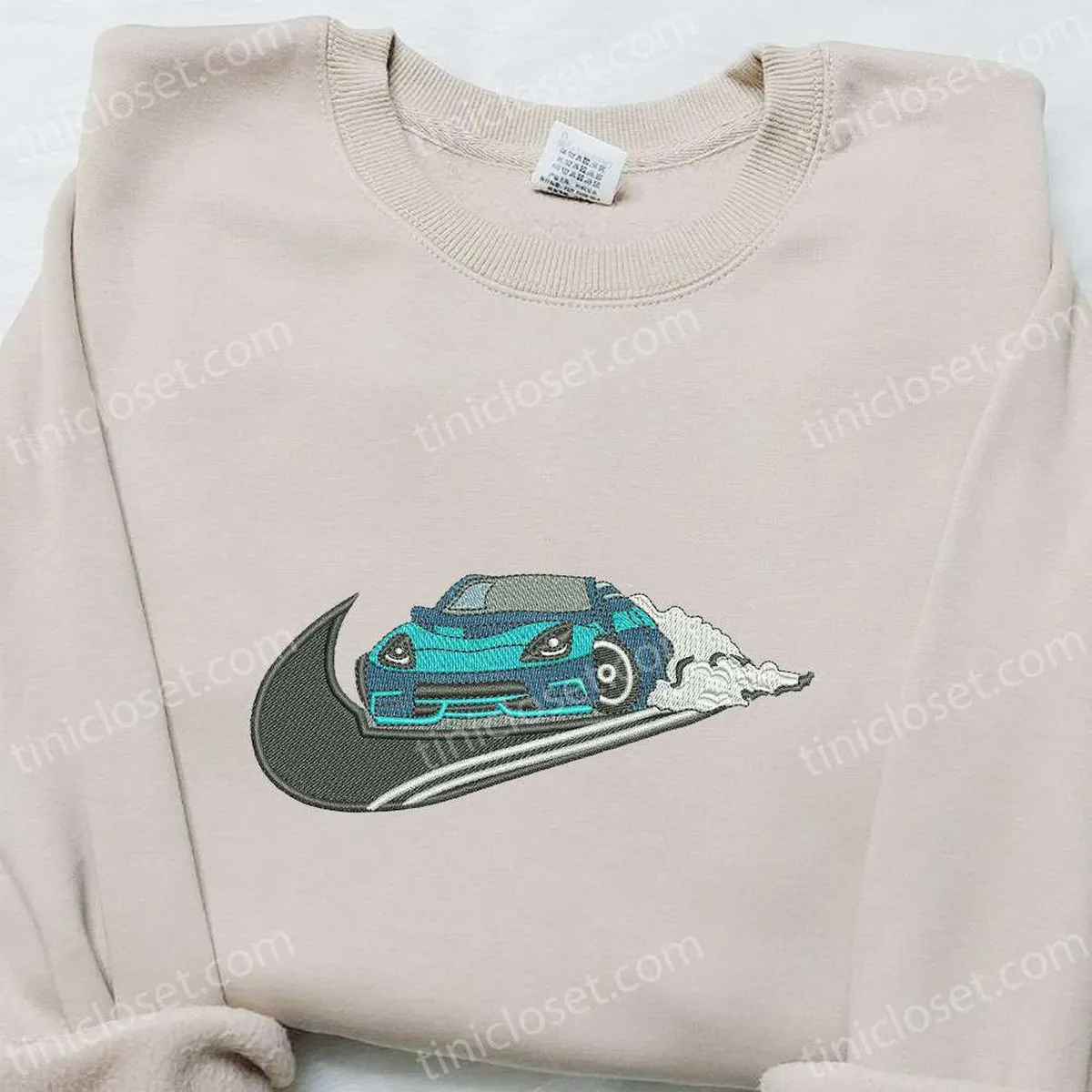 Car x Swoosh Embroidered Hoodie, Transportation Embroidered Shirt, Nike Inspired Embroidered Shirt