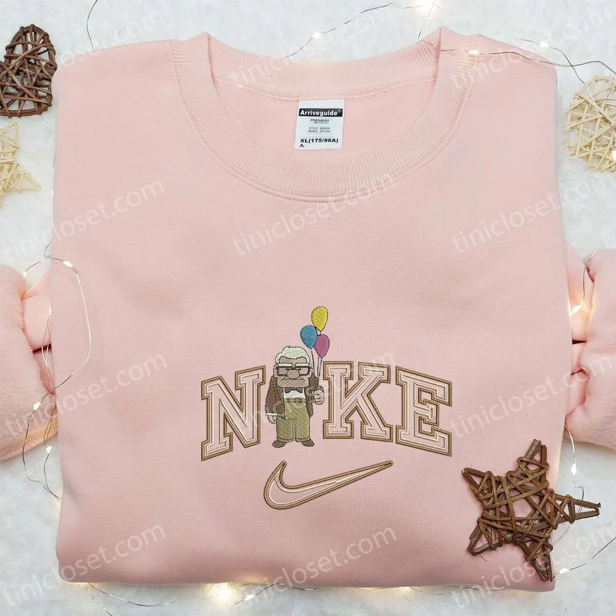 Carl With Balloons x Nike Embroidered Sweatshirt, Disney Pixar Up Embroidered Hoodie, Cartoon Embroidered Shirt