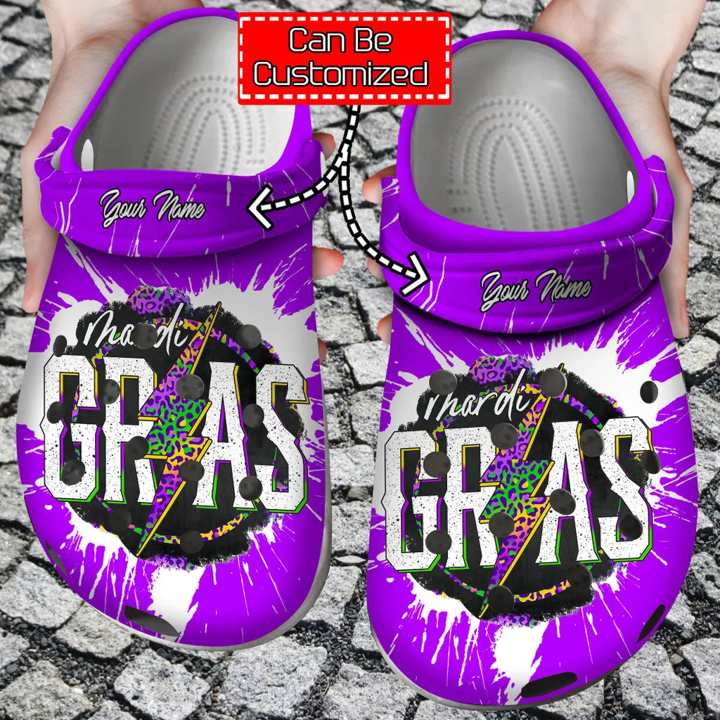 Carnival Crocs - Personalized Mardi Gras Leopard Lightning Clog