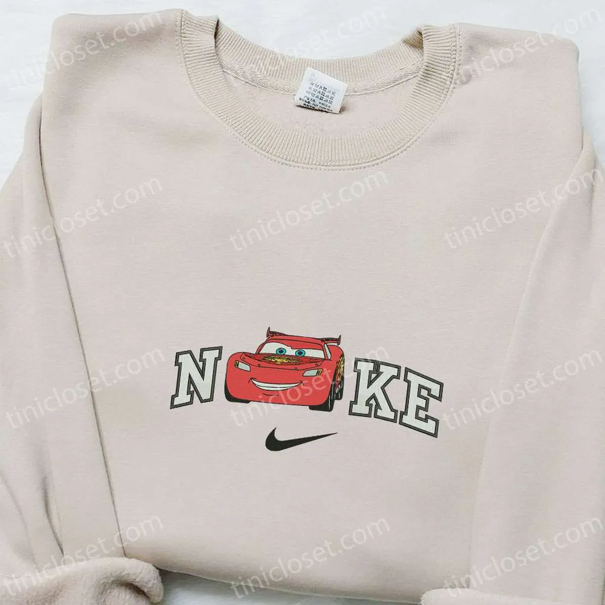 Cars Lightning McQueen x Nike Embroidered Hoodie, Disney Pixar Cars Embroidered T-shirt, Nike Inspired Embroidered Sweatshirt