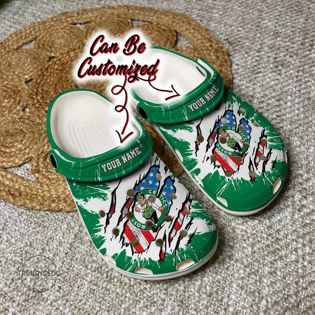 Celtics Crocs Personalized BCeltics Basketball Ripped American Flag Clog