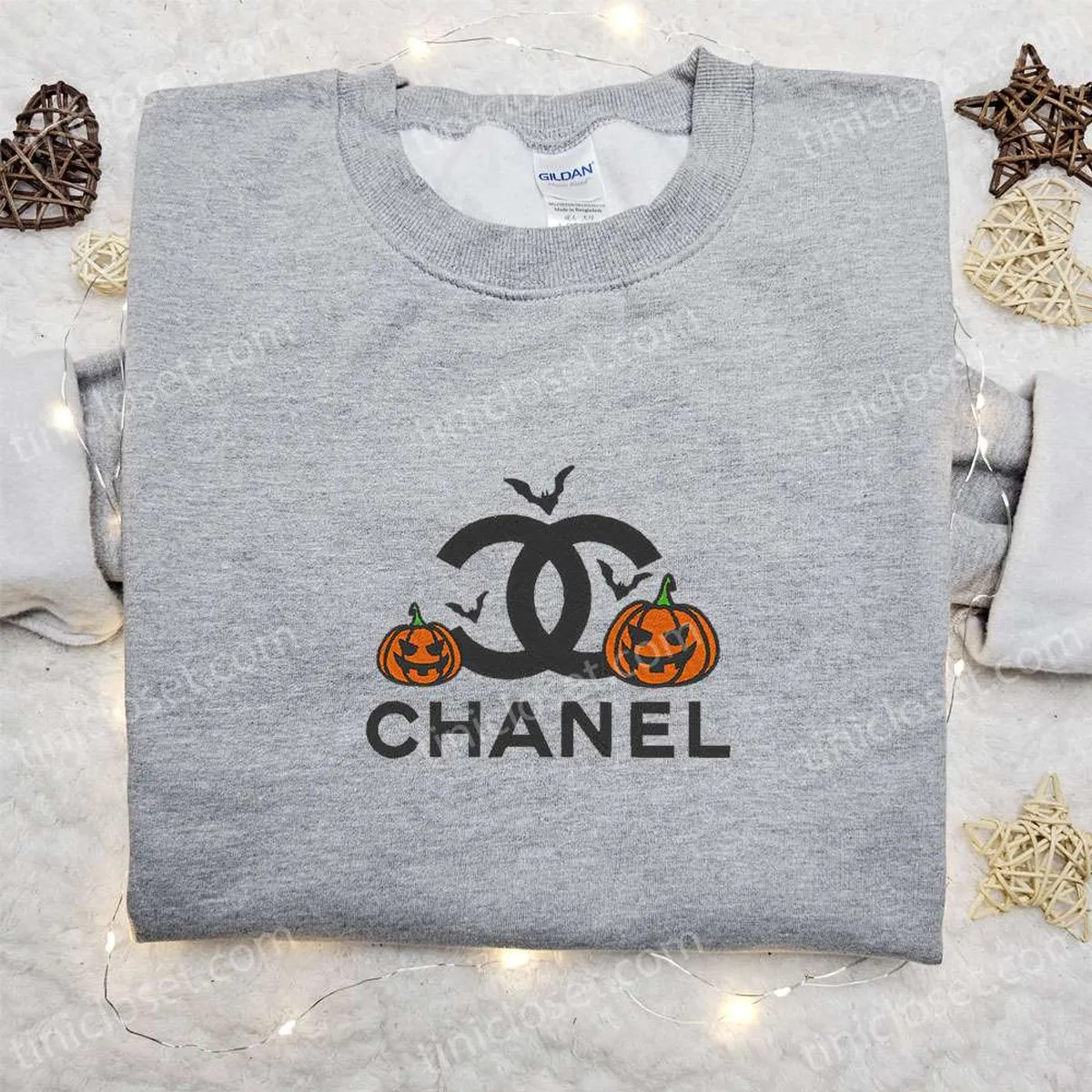 Chanel Logo With Bats And Pumpkins Embroidered Shirt, Halloween Embroidered Hoodie, Best Gifts For Family