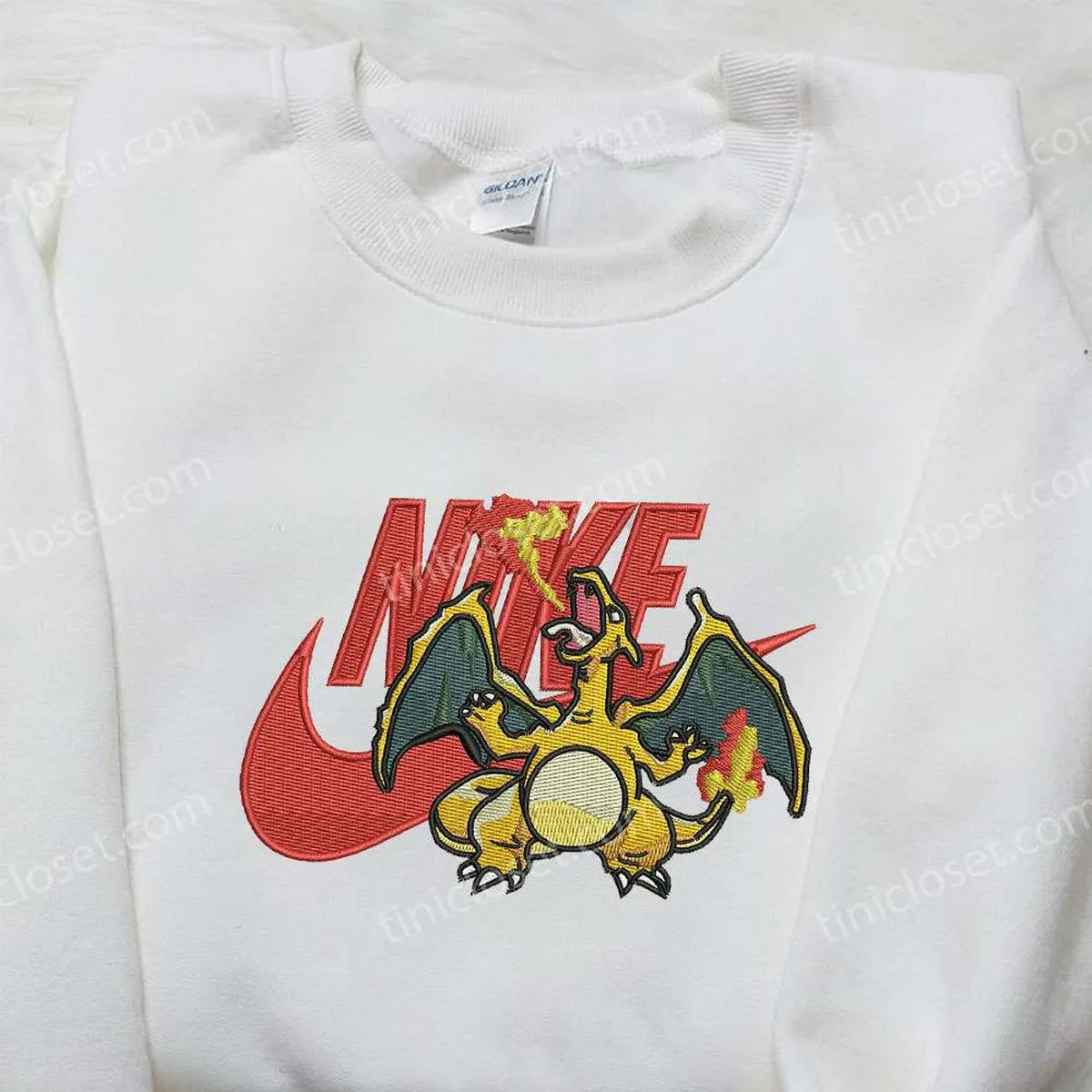 Charizard x Nike Embroidered Sweatshirt, Pokemon Embroidered Shirt, Nike Inspired Embroidered Shirt