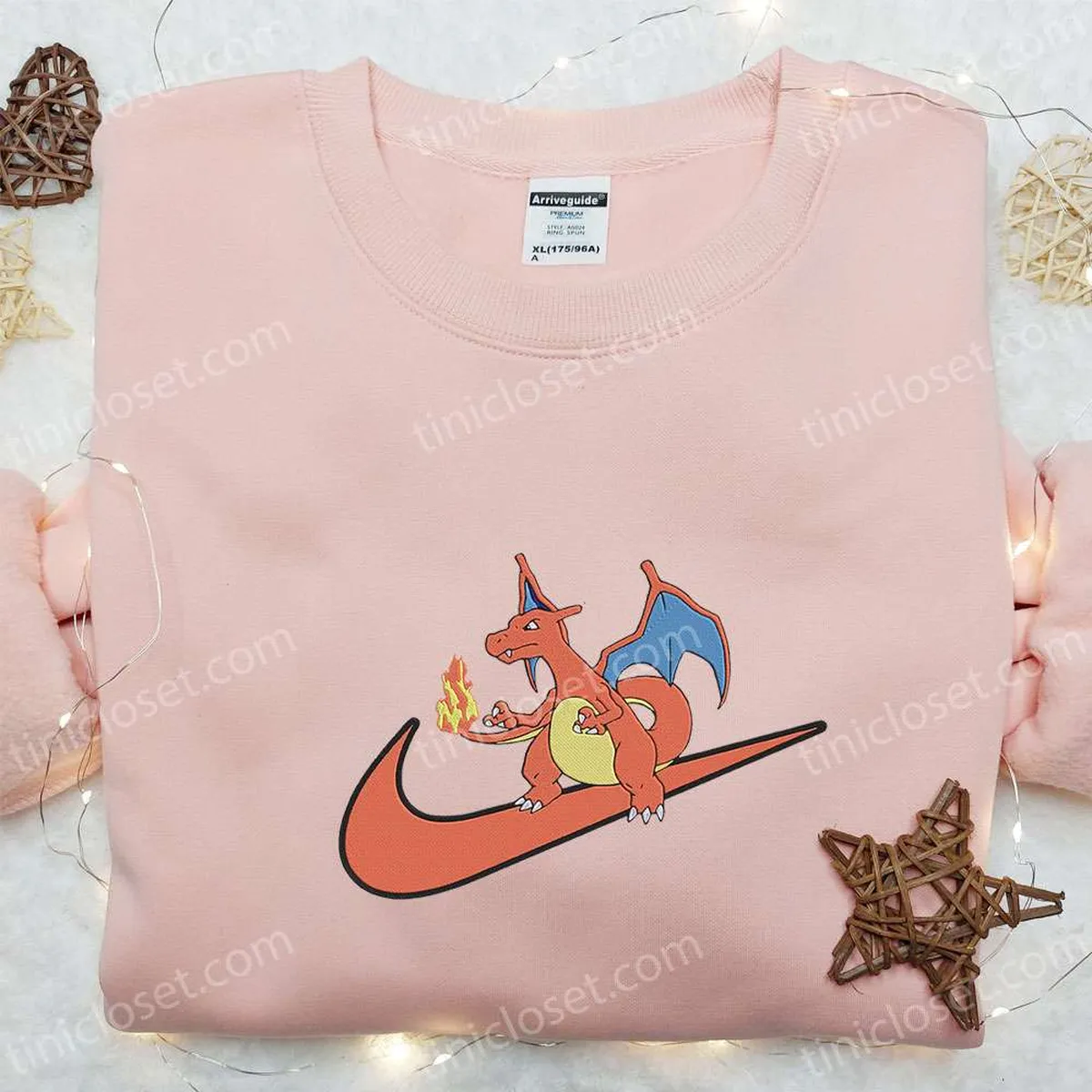 Charizard x Swoosh Anime Embroidered Sweatshirt, Nike Inspired Embroidered Hoodie, Best Birthday Gifts for Family