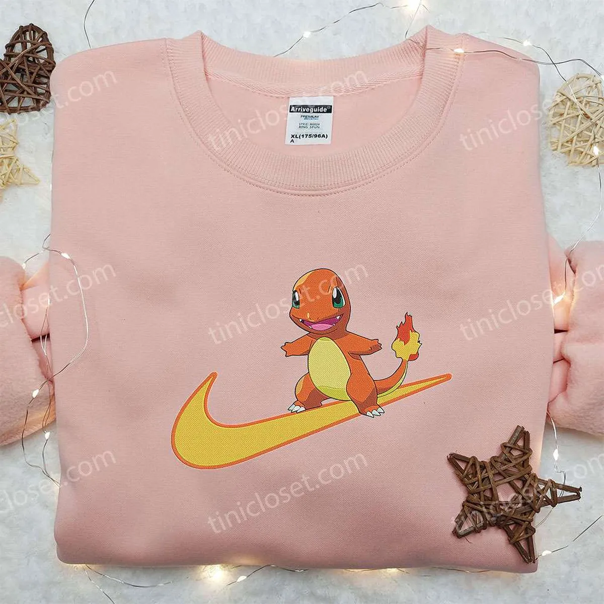 Charmander x Nike Swoosh Anime Embroidered Hoodie, Pokemon Embroidered Shirt, Nike Inspired Embroidered Shirt