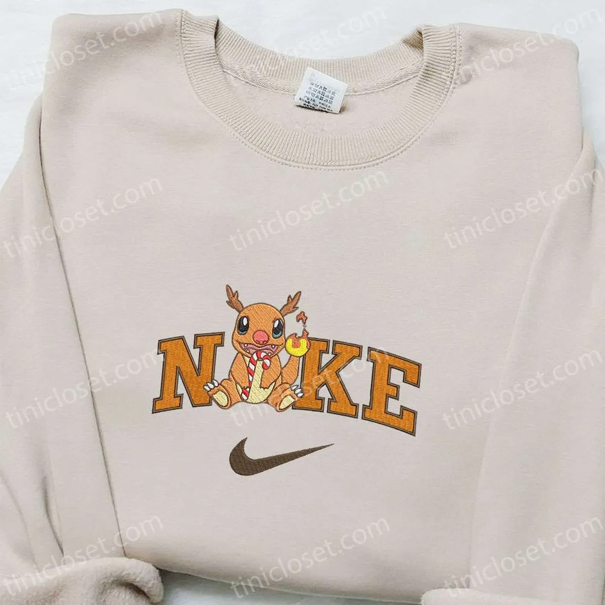 Charmander Xmas x Nike Christmas Embroidered Sweatshirt, Cartoon Christmas Embroidered Shirt, Best Christmas Gift Ideas