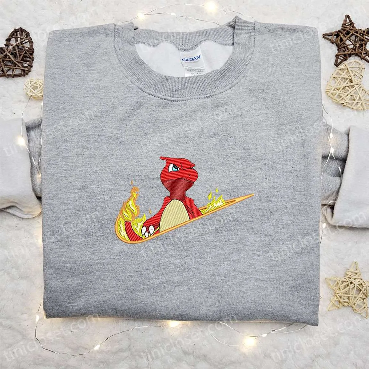 Charmeleon Pokemon x Swoosh Anime Embroidered Hoodie, Pokemon Embroidered Shirt, Best Birthday Gift Ideas for Family