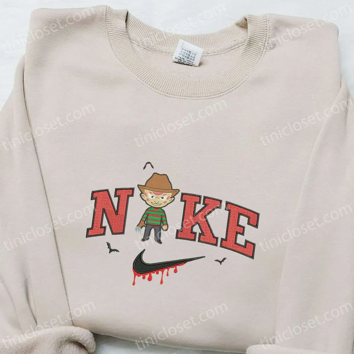 Chibi Freddy Krueger x Nike Embroidered Sweatshirt, Horror Movie Halloween Embroidered Shirt, Best Halloween Gift Ideas