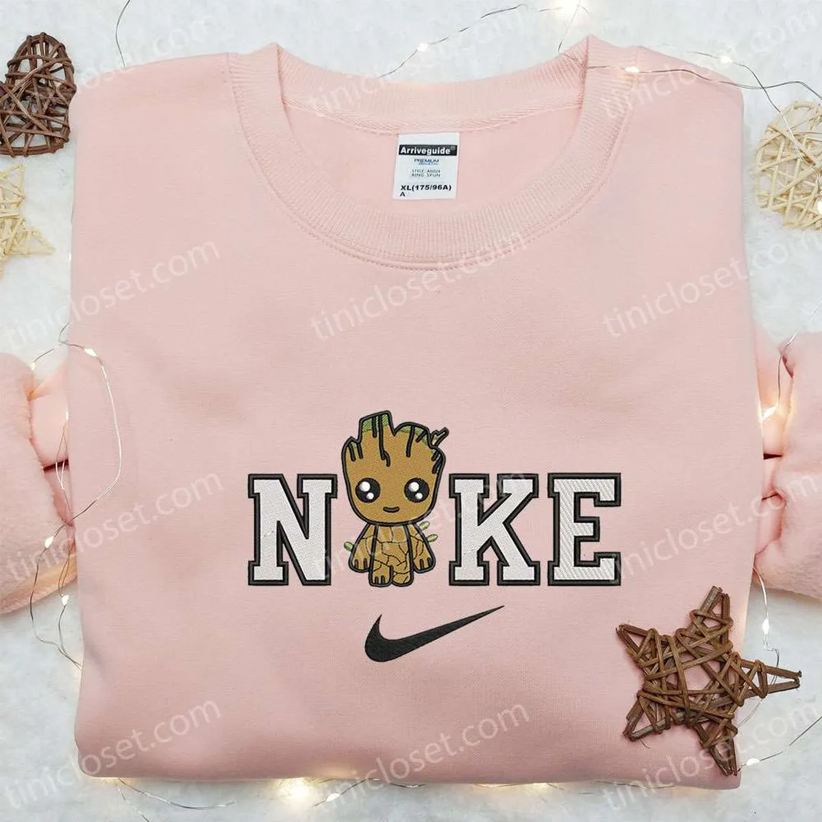 Chibi Groot x Nike Embroidered Shirt, Marvel Characters Embroidered Hoodie, Best Gifts For Family