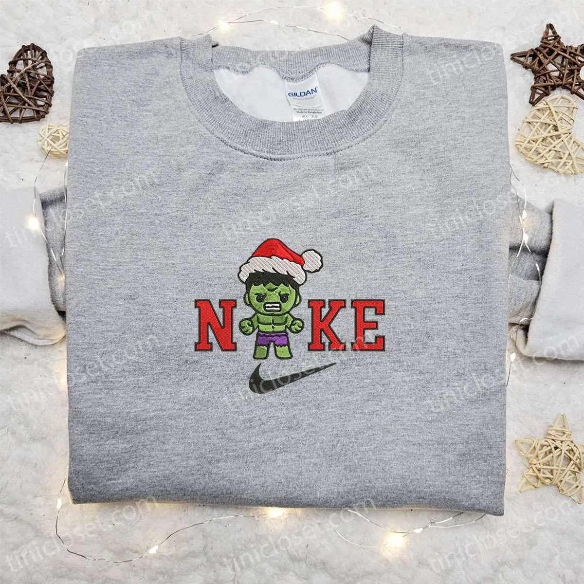 Chibi Hulk Xmas Hat x Nike Christmas Embroidered Sweatshirt, Movie Merry Christmas Embroidered Shirt, Best Christmas Day Gift Ideas