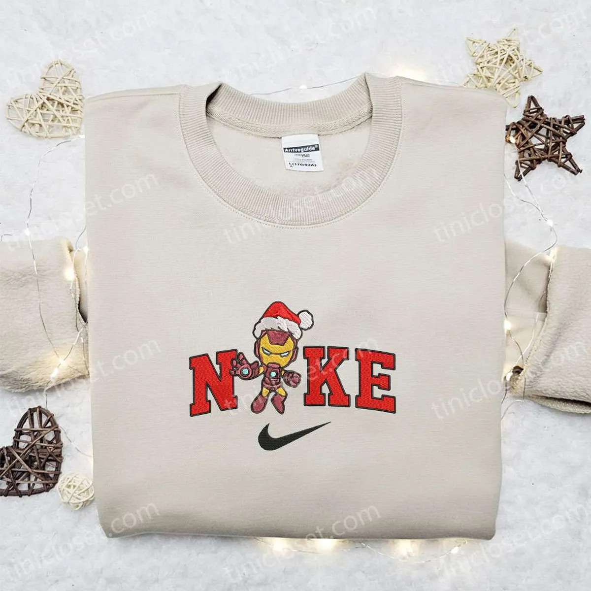 Chibi Iron Man Xmas Hat x Nike Christmas Embroidered Sweatshirt, Characters Movie Merry Christmas Embroidered Shirt, Best Christmas Day Gift Ideas